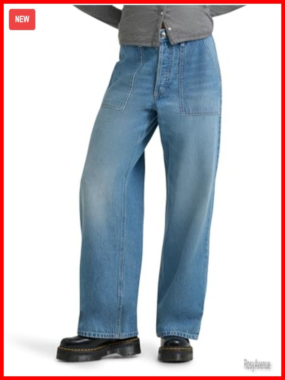Women's Patch Pocket Slouch Jeans Loose Fit Low Rise Straight Leg Linen Blend